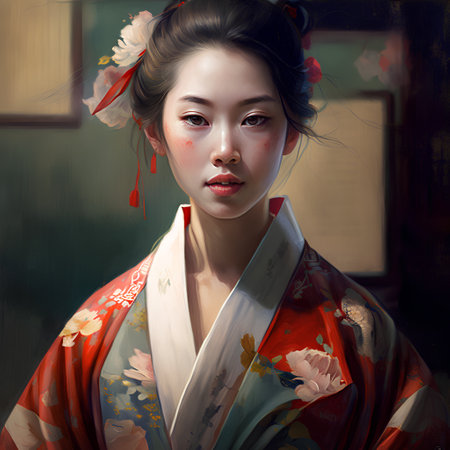 Portrait of a beautiful geisha girl in a kimonoの素材