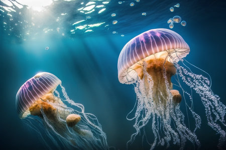 Jellyfish in the deep blue sea. Underwater world.の素材
