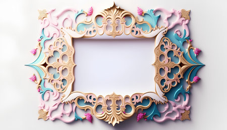3d illustration of a frame with a decorative pattern on a white backgroundの素材