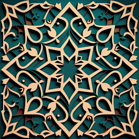 3d illustration, turquoise ornamental background, seamless patternの素材