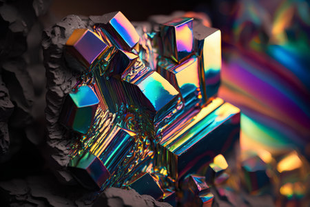 Fluorite crystals on black background. Macro photo with shallow depth of fieldの素材