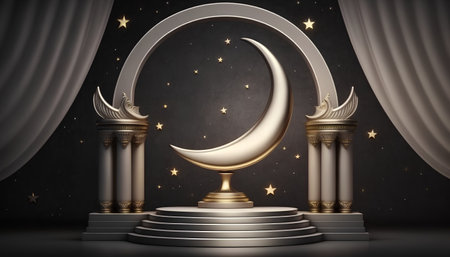 Ramadan Kareem background with crescent moon and arabic lanternsの素材