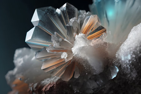 close up of a crystal gemstone on a dark background with copy spaceの素材