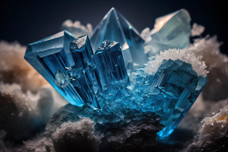 Blue crystals on a black background. 3d rendering, 3d illustration.の素材