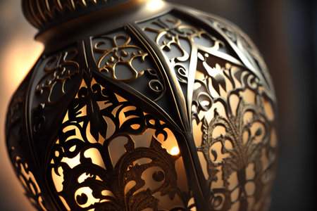 3d illustration of an oriental lamp with a golden ornament.の素材