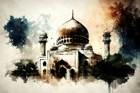 Beautiful Taj Mahal in Agra India on watercolor painting background.の素材