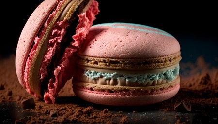 Tasty macaroon on a dark background. Toned.の素材