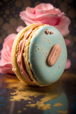 Colorful macarons on a dark background. Selective focus.の素材