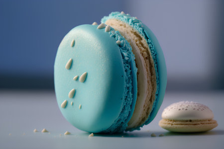 Colorful macaroon on a blue background. Toned.の素材