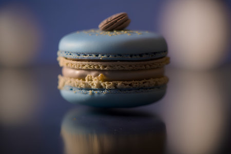 Macaroon on a blue background. Selective focus. Toned.の素材