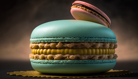 Colorful macaroons on a dark background. Toned.の素材