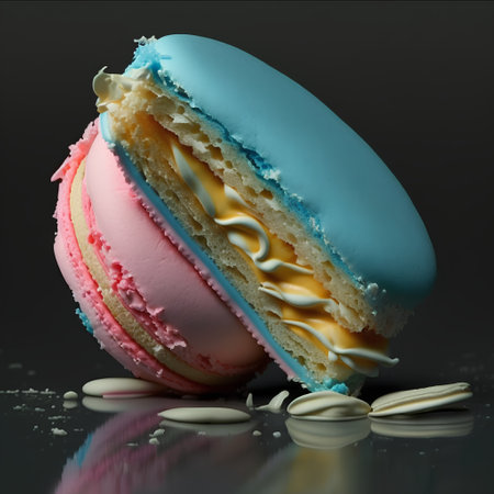 Macaroon on a black background with reflection, close-upの素材