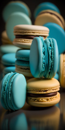 Colorful macaroons on a black background. Toned.の素材