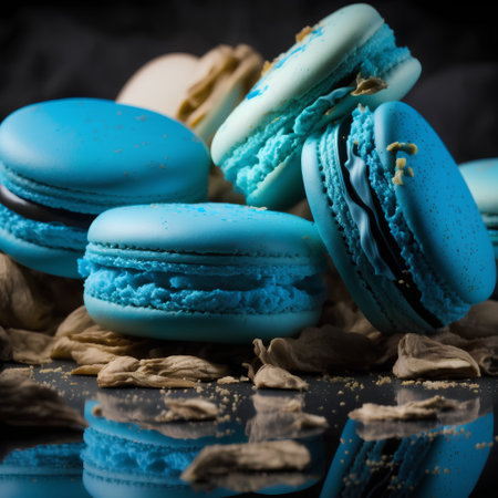Colorful macaroons on a black background. Toned.の素材