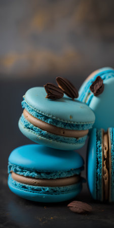 Colorful french macaroons on a black background. Selective focus.の素材