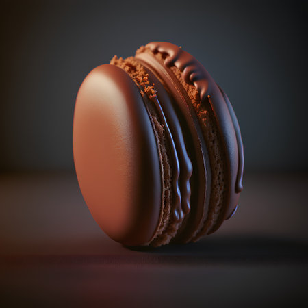 Chocolate macaroon on a dark background. 3d renderingの素材
