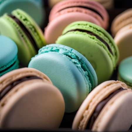 Colorful macaroons in a box. Selective focus.の素材