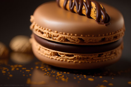 Macaroon with chocolate on a dark background. Toned.の素材
