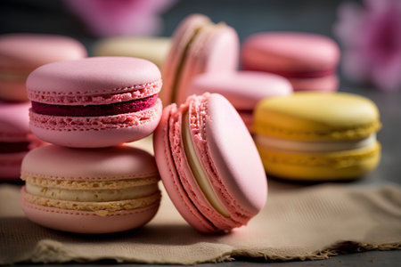 Colorful macaroons on a wooden background. Selective focus.の素材