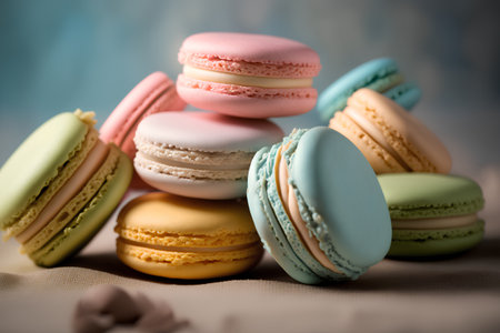 Assortment of colorful macaroons on a light background, closeupの素材