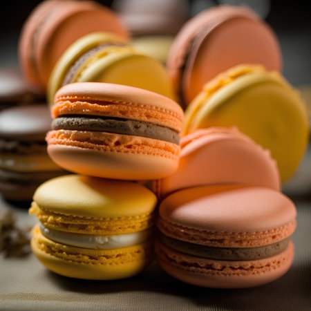 Macaroons of different colors on a white background. Selective focus.の素材