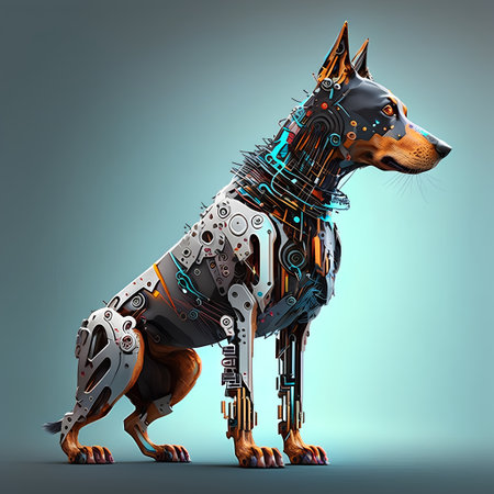 Doberman dog in a suit of a robot. 3d renderingの素材