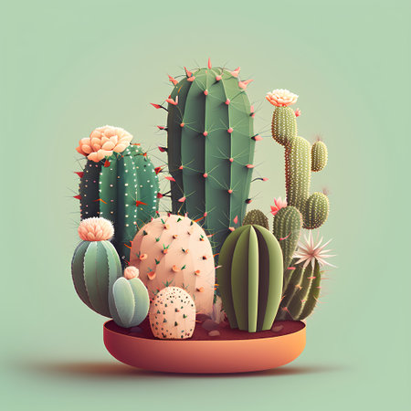 Cactus in pot on green background. 3d vector illustration.の素材