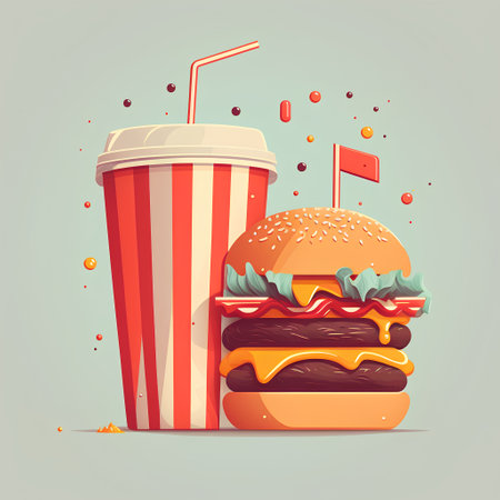 Fast food vector illustration. Hamburger, cola and flag.の素材