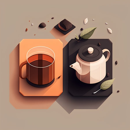 Coffee and tea set in isometric style. Vector illustrationの素材
