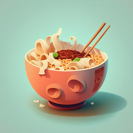 Noodles in a bowl with chopsticks. Vector illustration.の素材