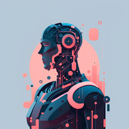 Robot future. Artificial intelligence and machine learning concept. Vector illustrationの素材