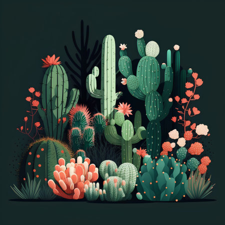 Cactuses and succulents. Vector illustration in flat style.の素材