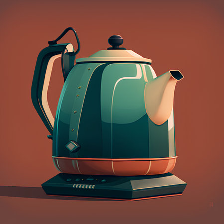 Modern teapot on a dark red background. Vector illustration.の素材