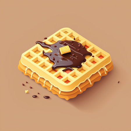 Sweet waffles with chocolate and cream. 3d vector illustration.の素材