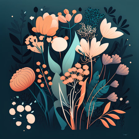 Floral background. Hand drawn vector illustration with flowers and plants.の素材