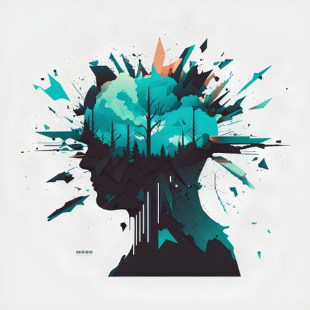 Silhouette of human head with tree and brain. Vector illustration.の素材