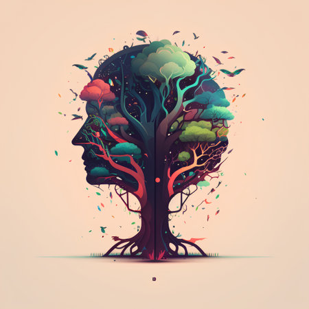 Conceptual vector illustration of human head in the form of a tree.の素材