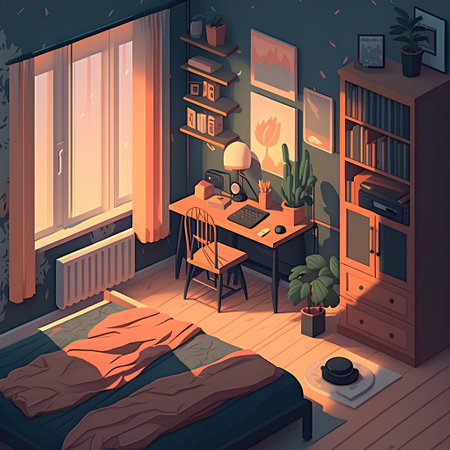 Illustration of a bedroom interior in isometric 3d style.の素材