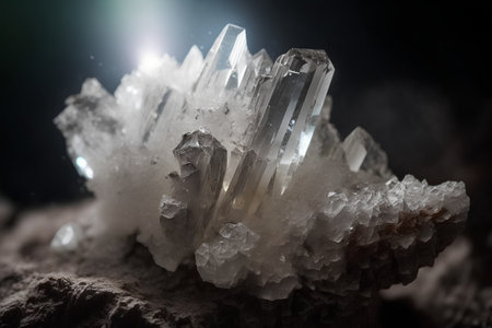 Macro shot of crystals of quartz on a black background. Macro shooting.の素材