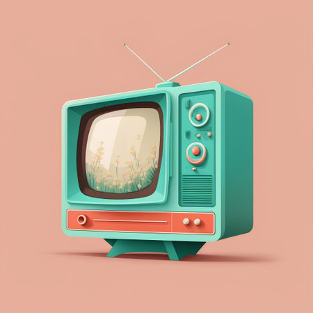 Retro TV set isolated on pink background. 3d illustration.の素材