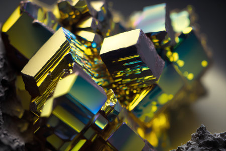 Close-up of a group of golden nugget crystals.の素材