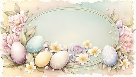 Easter background with eggs and flowers. Hand-drawn illustration.の素材