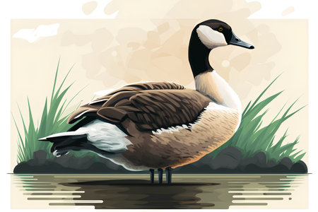 Vector illustration of a portrait of a Canada Goose on the lake.の素材