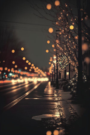 Night city street with lights and bokeh. Long exposure.の素材