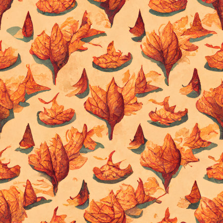 Seamless pattern with autumn leaves. Watercolor hand drawn illustration.の素材
