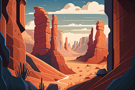 Hiking in Canyonlands National Park, Utah, USA, cartoon vector illustration.の素材