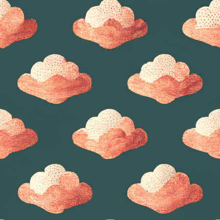 Seamless pattern with hand drawn clouds. Vector illustration in vintage style.の素材