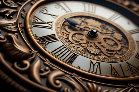 Closeup of antique clock face. Time concept. 3D Renderingの素材