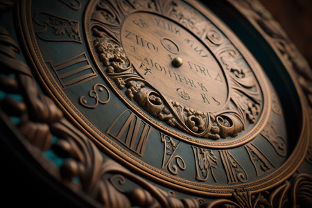 Vintage clock face close-up. 3D rendering. Toned.の素材