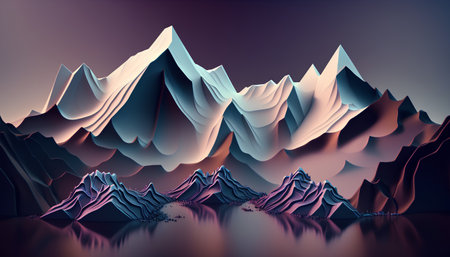 Mountains and lake, 3d render. Computer digital drawing.の素材